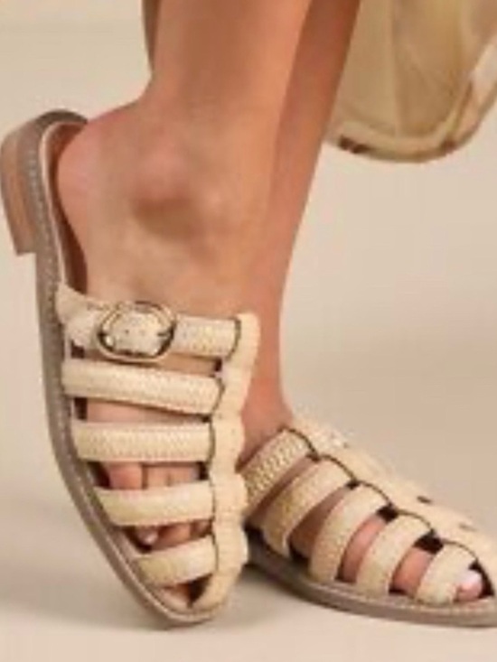 DV by Dolce Vita Shoes - DV by Dolce Vita Natural Woven Buckle Slide Mules